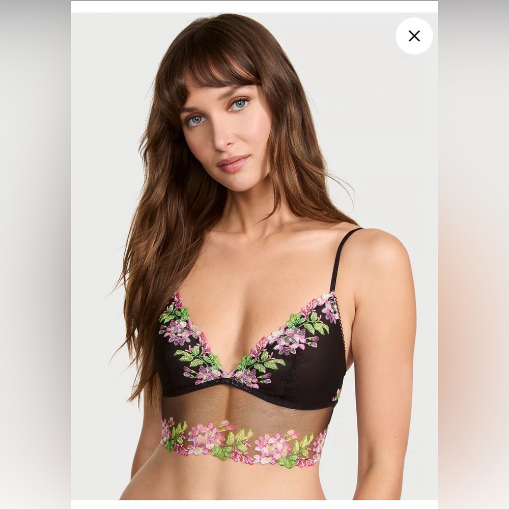 NWT Victoria's Secret Black and Pink Floral Bralette